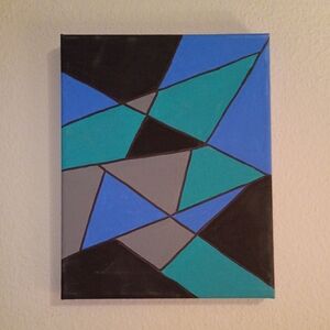 Modern Geometric Canvas Art in Black, Blue, and Gray